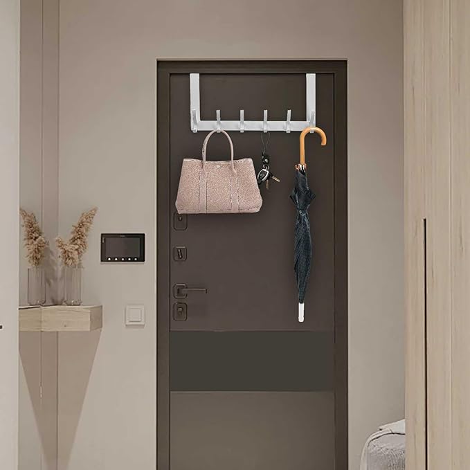 Over The Door Hooks, Back of Door Coat Hanger, Towel Racks for Bathroom with 12 Coat Hooks for Hanging Clothes, White