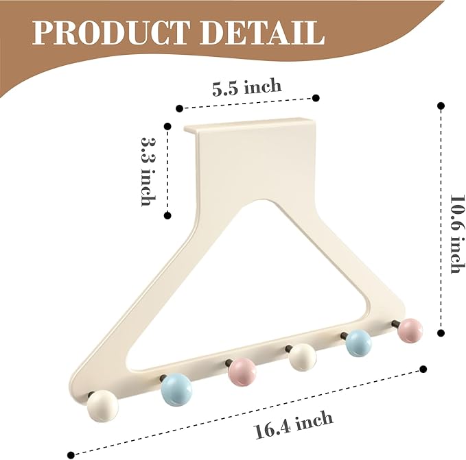 Pastel Over Door Hooks with Damage-Free Adhesive Mount, 6 Heavy Duty Hooks 10.6 Inch Height No Drill for Towels & Bags (Macaron, Extended)