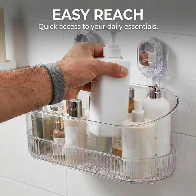 AVOKIHI No Drill Shower Shelf, Wall Mounted Suction Cup Caddy for Bathroom Storage, Waterproof Organizer Fits Shampoo Bottles (Gold)