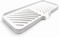 Happitasa Silicone Soap Dish Tray and Sponge Holder with Drain Chute and Feet | 3-Way Sloped Design | Bathroom and Kitchen Sink Organizer Caddy (White, 10"x4")