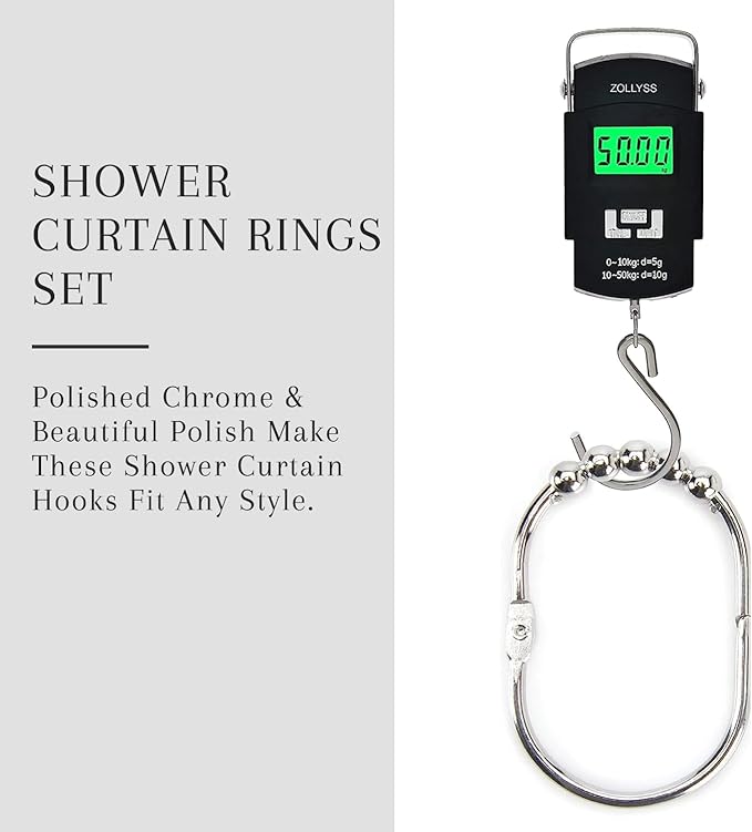2 Lb. Depot Shower Curtain Ring - Set of 12 Easy Glide Rollers with Polished Chrome Finish - Stainless Steel Shower Hooks for Straight and Curved Rods - Decorative and Durable for Any Bathroom