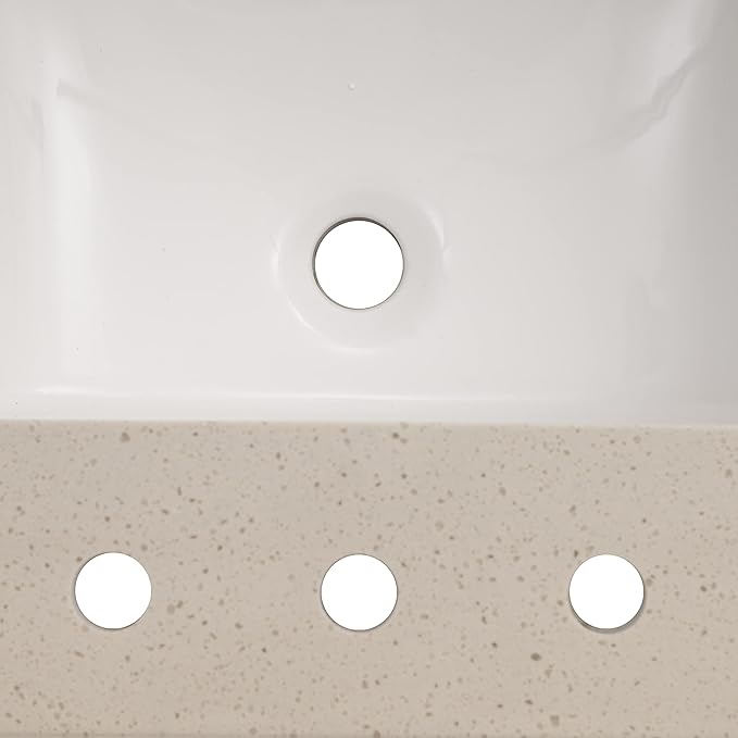 MSI Iced White Vanity Top with Under Mount Rectangle Double Bowl Ceramic Sinks, Engineered Marble Stone, 4" CC Faucet Holes, 61"X22"