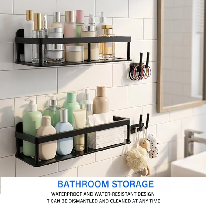 2pc Wall Mounted Floating Shelf, Detachable Storage Rack,No Drill Shelves for Wall,Floating Shelves Damage-Free Expand Walls Space for Living Room Kitchen Bathroom (4, Black)