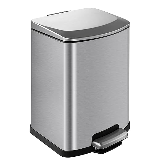 ELPHECO Bathroom Trash Can with Lid 4 Gallon / 15.1 Liter Stainless Steel Garbage Bin with Pedal Silver Trash Can with Removable Inner Bucket for Kitchen, Silver