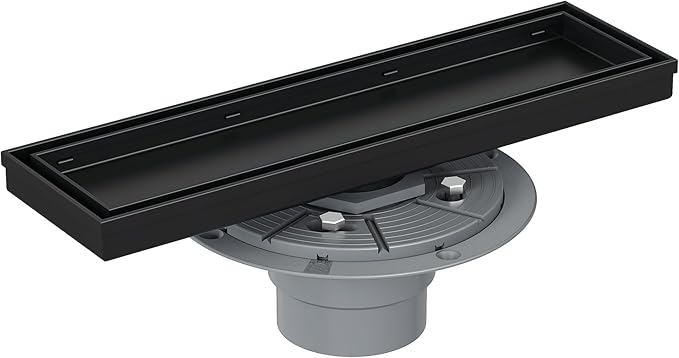 Neodrain 12-Inch Matte Black Linear Shower Drain, 2-in-1 Flat & Tile Insert Cover, Stainless Steel Linear Drain, Rectangle Shower Floor Drain with Hair Strainer, Shower Drain Base