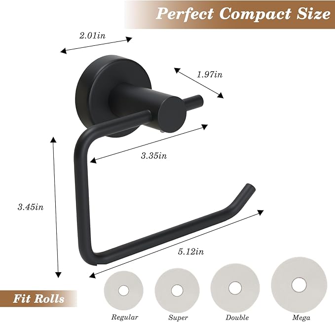 Black Toilet Paper Holder Wall Mounted Tissue Roll Holder Stainless Steel Paper Towel Holder for Bathroom, Kitchen, RV, Laundry Room