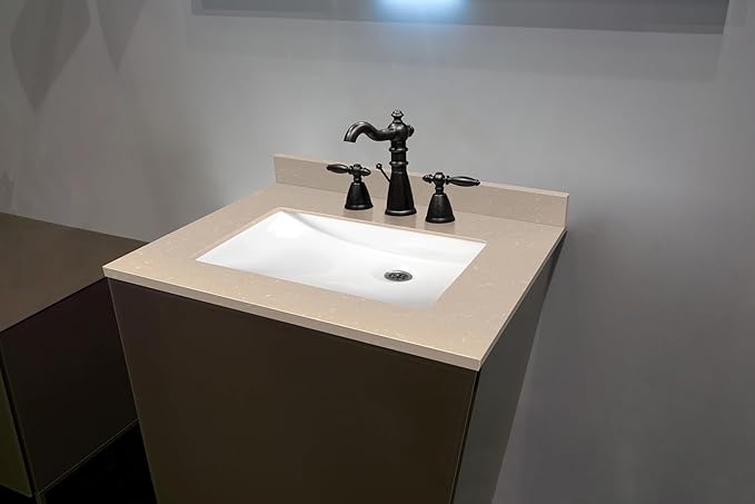 MSI Cosmic Sand Vanity Top with Under Mount Rectangle Ceramic Sinks, Engineered Marble Stone, 4" CC Faucet Holes, 31"X22"