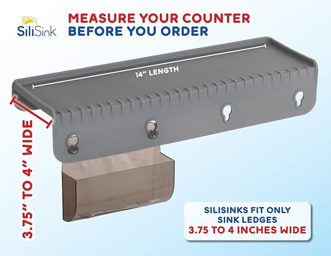 SiliSink Silicone Sink Edge Guard for Kitchen Sink - Fits 3.75” - 4” Wide - The Original Silicone Edge Protector with Sponge Caddy - Splash Guard, 14” Beige