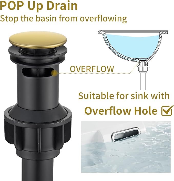 Roman Bathroom Sink Faucet Single Hole Deck-Mount Pop-up Drain Assembly with Overflow Deck Plate and Water Supply Lines Included (Vanity Sink Faucet, Light Gold)