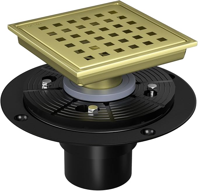 4 Inch Square Shower Drain, Shower Floor Drain with with Removable Square Hole Cover, 304 Stainless Steel Bathroom Drains with Flange (Brushed Bronze)