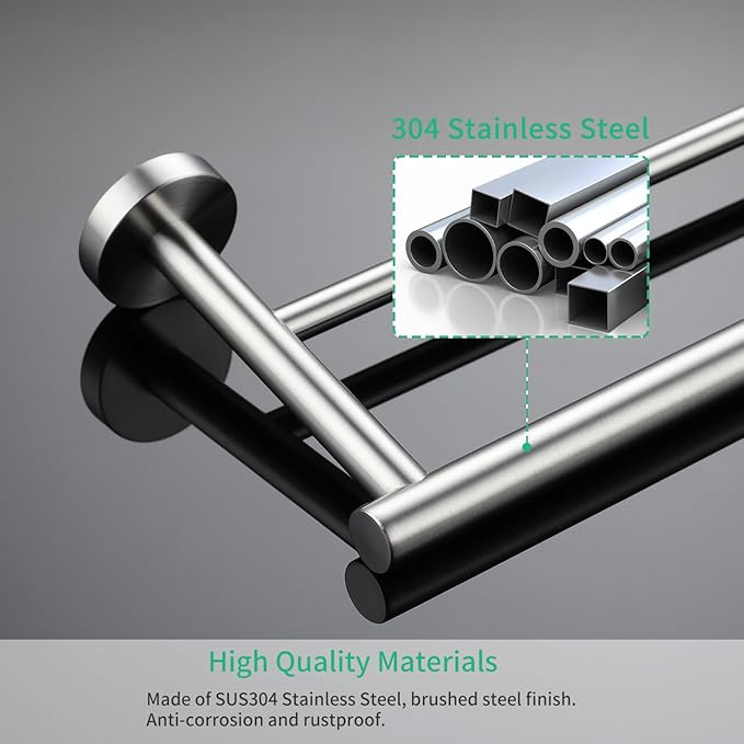 Miyili 30-Inch Bathroom Double Towel Bar Brushed Stainless Steel Bath Towel Rack Holder Wall Mount, A01N75B
