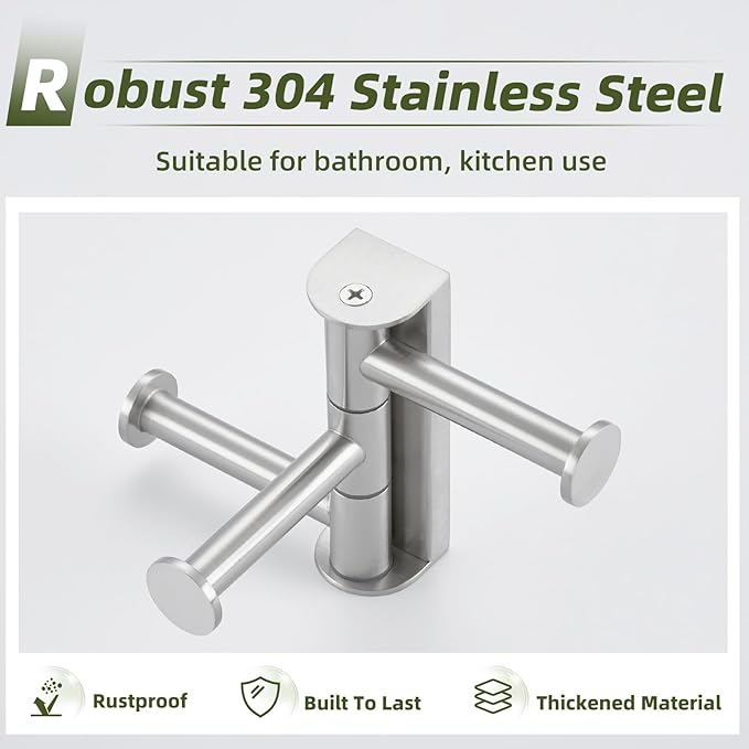 APLusee Brushed Nickel Swivel Coat Hook, 304 Stainless Steel Swivel Towel Hook for Bathroom with Multi 3 Rotating Arms, Wall Mounted