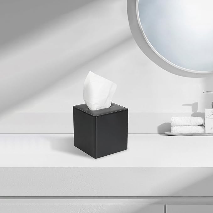 MOCHTERO Decorative Tissue Box Cover Square Leather, Tissue Holder,Bathroom Accessories,for Home and Office,Black