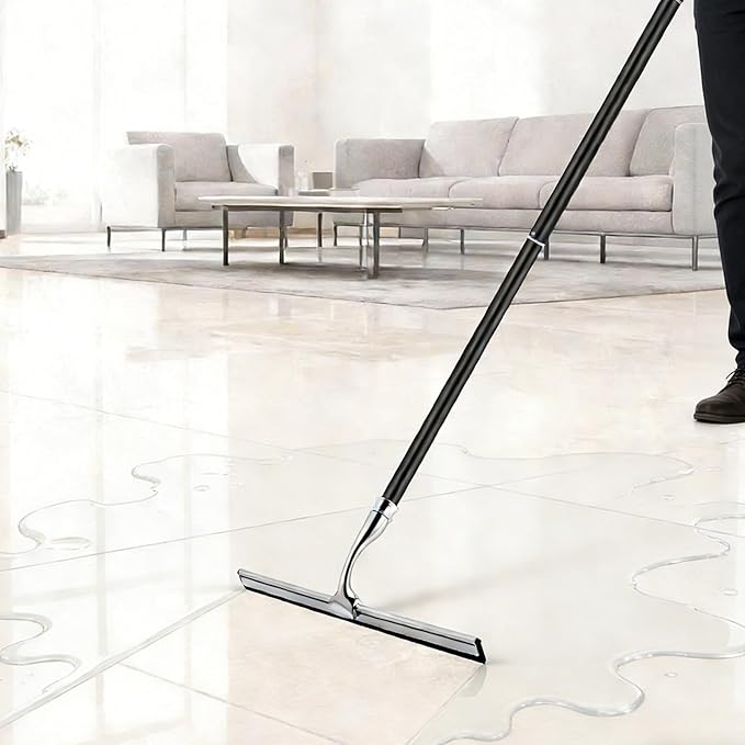 17'' - 62'' Metal Squeegee with Extension Pole for Window,Glass Door,Mirror, 12'' Wide Telescopic Shower Squeegee Cleaner with Long Handle (62'' Squeegee)