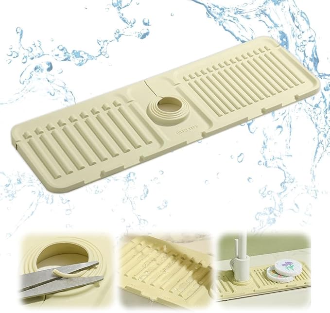 Drowning Pads for Kitchen Faucet,Upgrade Kitchen Sink Splash Guard Silicone Draining Mat for Kitchen Sink Splash Guard,Fast Drying Stone Sink Tray Sink Protectors Sink Faucet Mat (White,1PC)