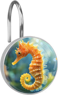 12 Pcs Seahorse Shower Curtain Hooks,Rust Proof Glass Surface Stainless Steel Curtain Rings for Bathroom Bedroom Living Room Kitchen Home Shower Rods Decor