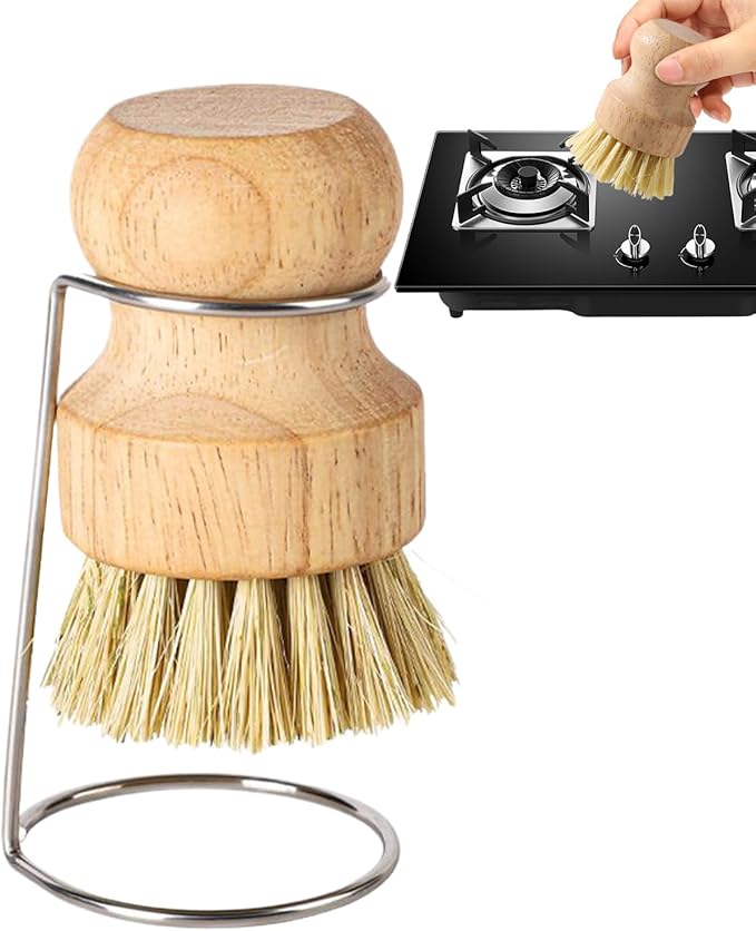 Kitchen Scrub Brush – Wooden Handle Dish Scrubber with Firm Cleaning Bristles, Counter Drain Rack Brush | for Sink Pots Pans Shower Bathroom Grout Tile Washing Home Cleaning Tool for Daily Kitchen