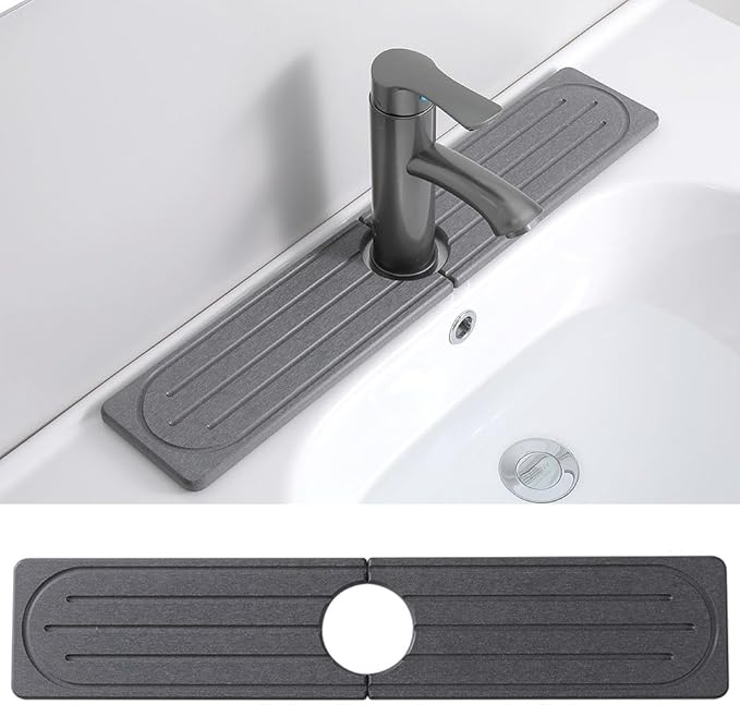 Faucet Mat 19.6 X 3.9 inch Kitchen Bathrooms Sink Faucet Mat Grey Absorbent Stone Diatomite Sink Draining Drying Tray