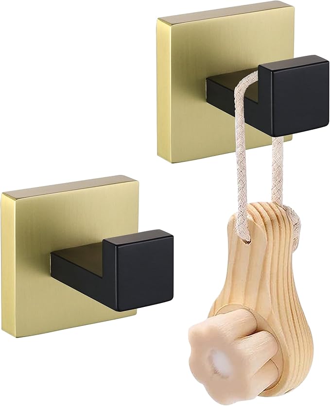 LANC 2-Pack Towel Hooks for Bathroom Hooks, Black and Gold Square Robe Hooks,Clothes Hooks,Wall Hooks Kitchen Household Hotel Coat Hooks Heavy Duty SUS304 Stainless Steel,A8805GK-P2