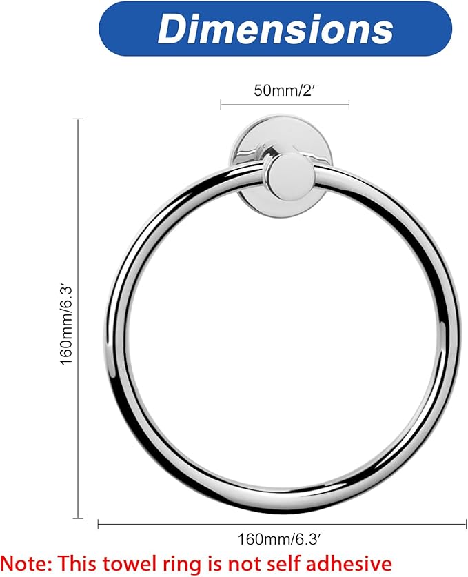 NearMoon Bath Towel Ring, Bathroom Hardware Accessories-Thicken Stainless Steel Hand Towel Holder for Bathroom, Modern Round Towel Hanger Wall Mounted (Chrome, 3 Pack)