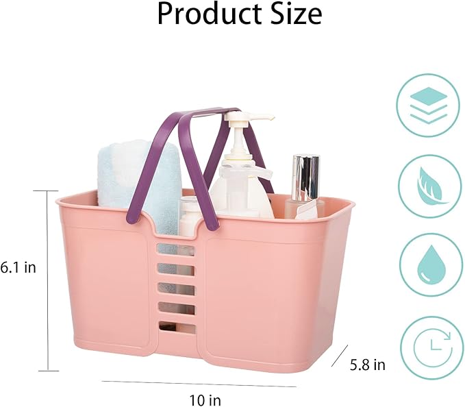 UUJOLY Plastic Storage Baskets with Handles, Storage Bin Shower Caddy Organizer for Bathroom and kitchen, Pink