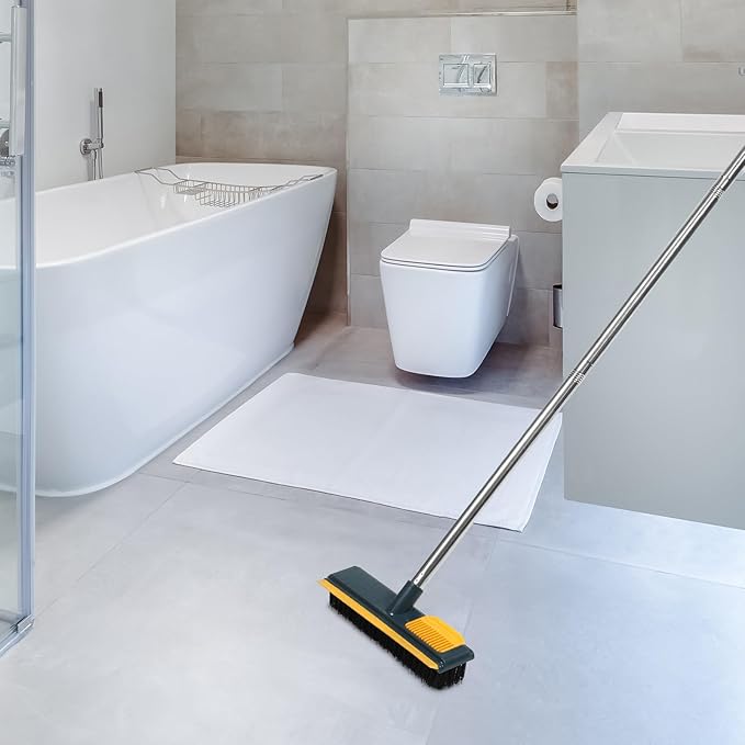 Long Handle Floor Brush with Hard Bristles, 108cm Scrub Brush for Bathroom and Toilet Cleaning, Shower Floor Scrubber for Tile and Grout, Yellow Cleaning Tool for Home Use