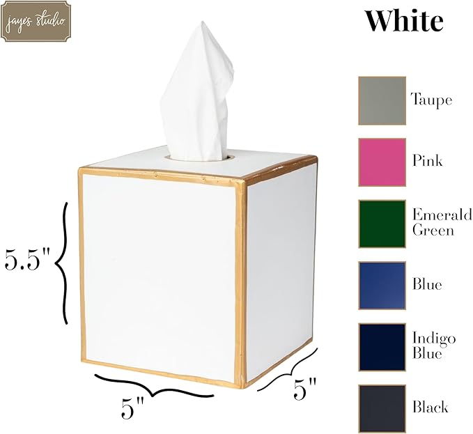 Jaye’s Studio Metal Decorative Tissue Box Cover Square Tissue Box Holder For Bathroom & Bedroom White And Gold Desk Accessories, Facial Tissue Dispenser White Tissue Box Cover Gold For Farmhouse Decor