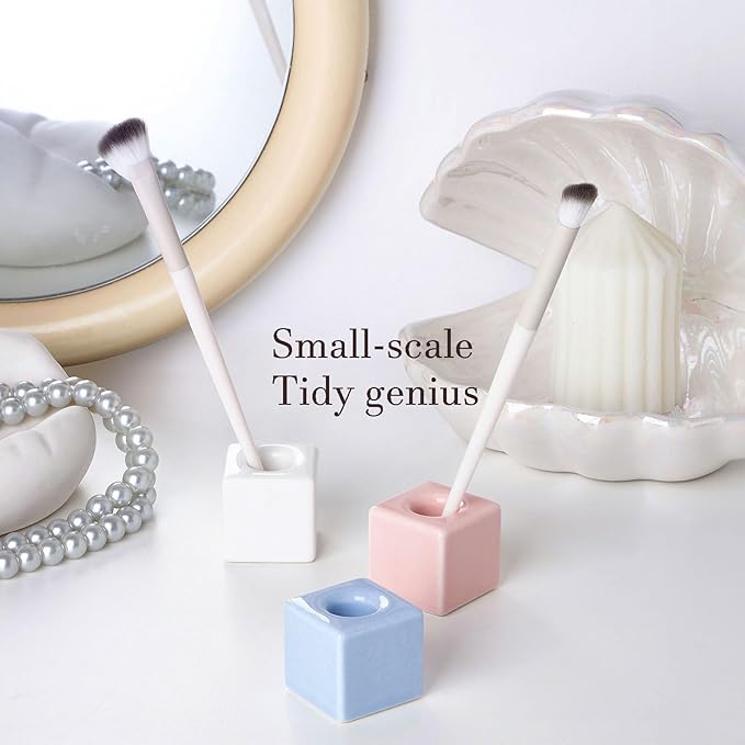 AirMoon Mini Square Ceramic Toothbrush Holder for Bathroom - White Small Countertop Organizer, Easy Clean Toothbrush Stand, Suit for Electric Toothbrush Head, Pens & Coffee Spoon, Cute White