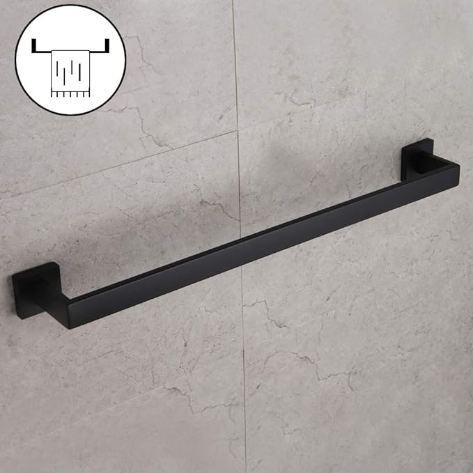 GERZWY 24 Inch Contemporary Style Bathroom Towel Bar Stainless Steel Bath Towel Rack Wall Mount Matte Black FG160160-BK