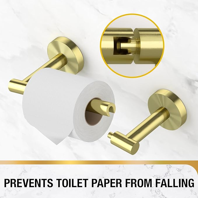 HITSLAM Gold Toilet Paper Holder Wall Mount, Double Post Pivoting Toilet Paper Roll Holder, SUS304 Stainless Steel Toilet Tissue Holder, Modern Tissue Holder for Bathroom, Kitchen, Washroom