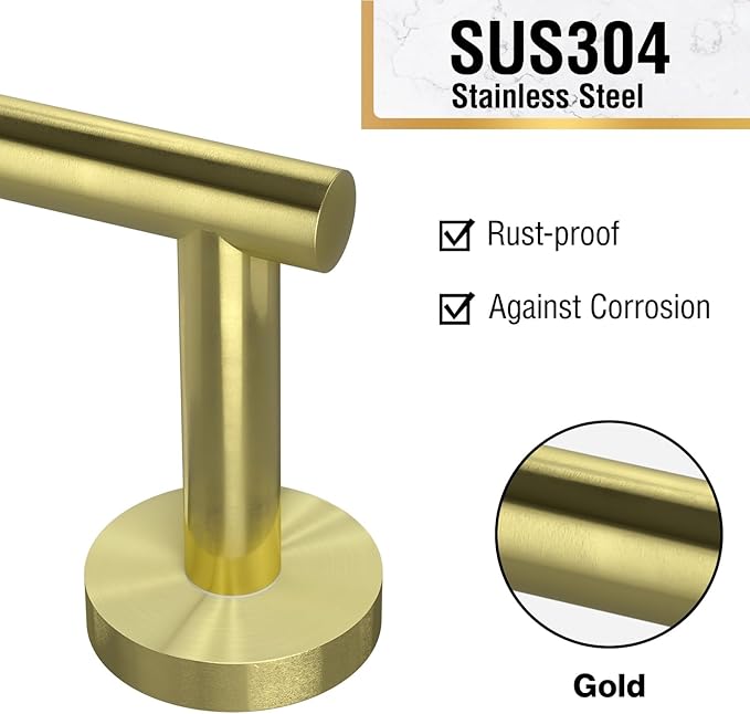 HITSLAM Gold Toilet Paper Holder Wall Mount, Double Post Pivoting Toilet Paper Roll Holder, SUS304 Stainless Steel Toilet Tissue Holder, Modern Tissue Holder for Bathroom, Kitchen, Washroom