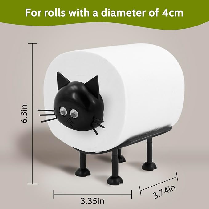 Cat Toilet Roll Holder: Tissue Paper Roll Storage Stand - 3D Printed Black Cat Loo Roll Holder - Toilet Paper Holder Bathroom Set for Bathroom Shelf Housewarming Gift Bathroom Decor (Cat-3Pcs)