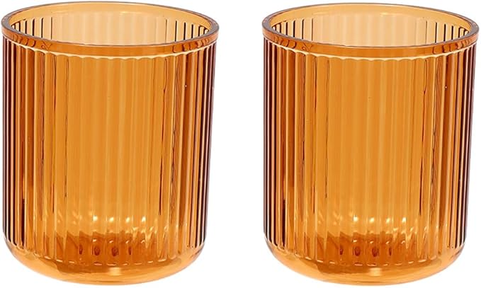 Bathroom Tumbler 2 Pieces ，Unbreakable Toothbrush Cup，Dishwasher Safe Drinking Cup (Orange&Orange)