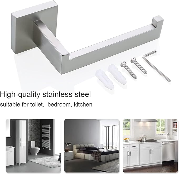 TQKAG Brushed Nickel Toilet Paper Holder SUS304 Stainless Steel Modern Square Tissue Roll Holders Wall Mount Toilet Paper Roll Dispenser for Kitchen Washroom