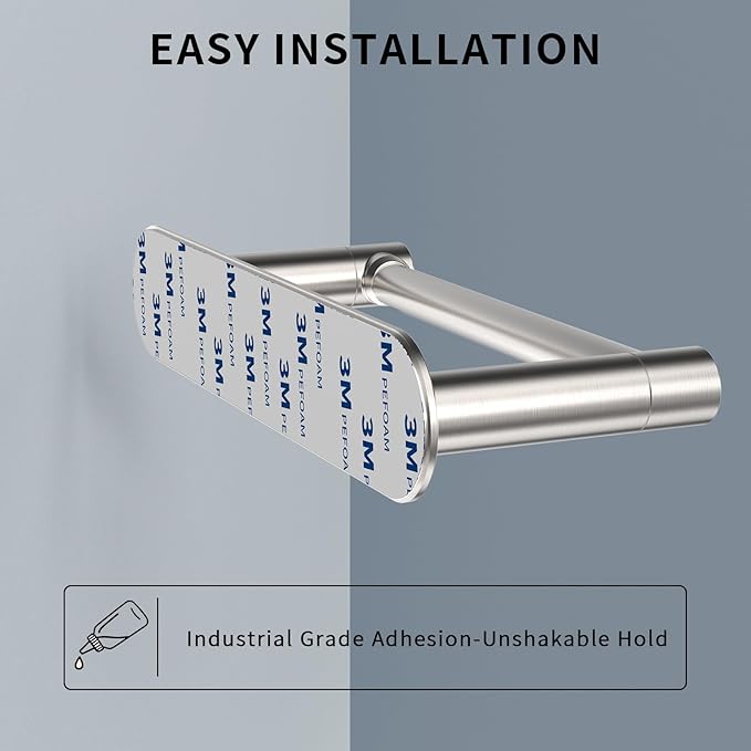 Adhesive Toilet Paper Holder, Self Adhesive Double Post Pivoting Toilet Tissue Holder, Stick on No Drilling Toilet Paper roll holder for Bathroom, Stainless Steel and Zinc Alloy, Brushed Nickel, 2Pack