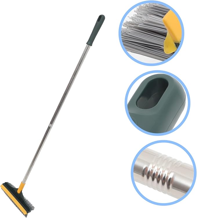 Floor Brush Double-Sided Scrub Brush Long Handle for Bathroom Shower Toilet Grout Cleaning