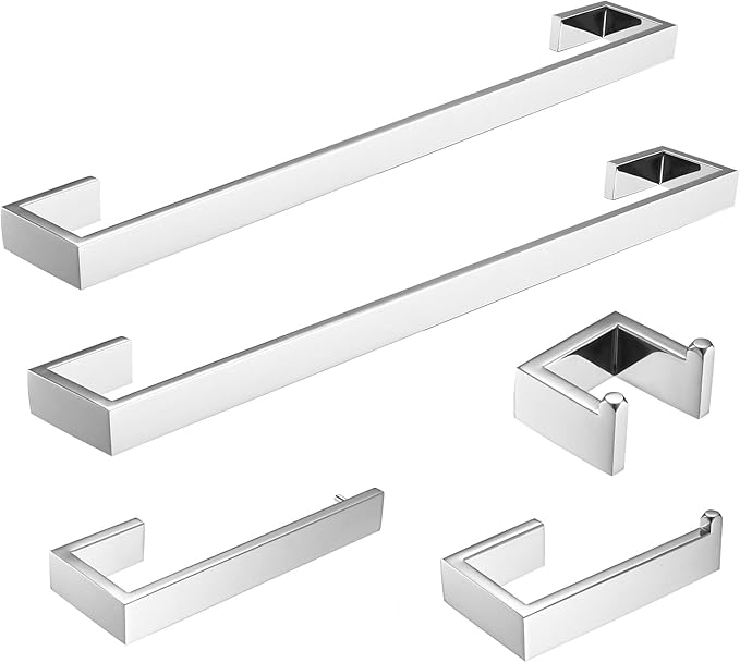 Fapully 5 Piece Bathroom Hardware Accessories Set Stainless Steel Wall Mounted,Chrome Polish Finished