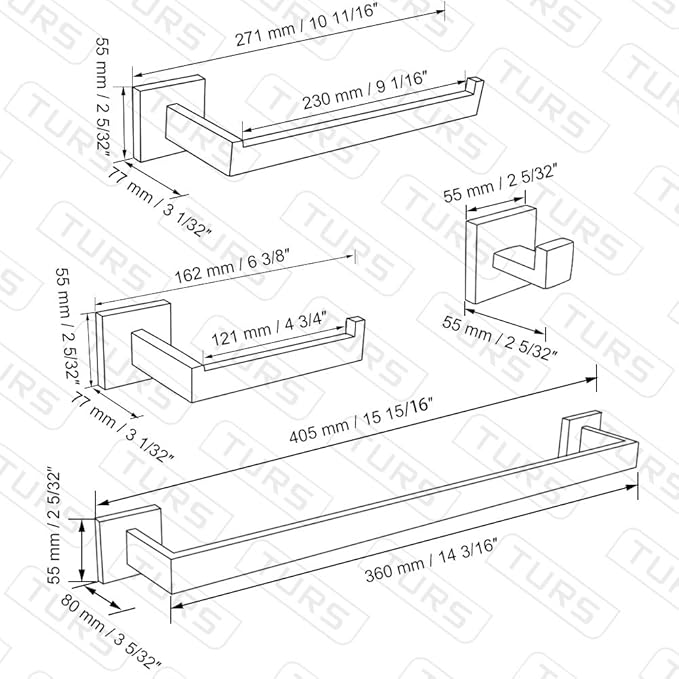 TURS 4 Pieces Bathroom Hardware Accessories Set Brushed Towel Holder Set,Wall Mounted,Premium Stainless Steel.Q7BRP4-40CM