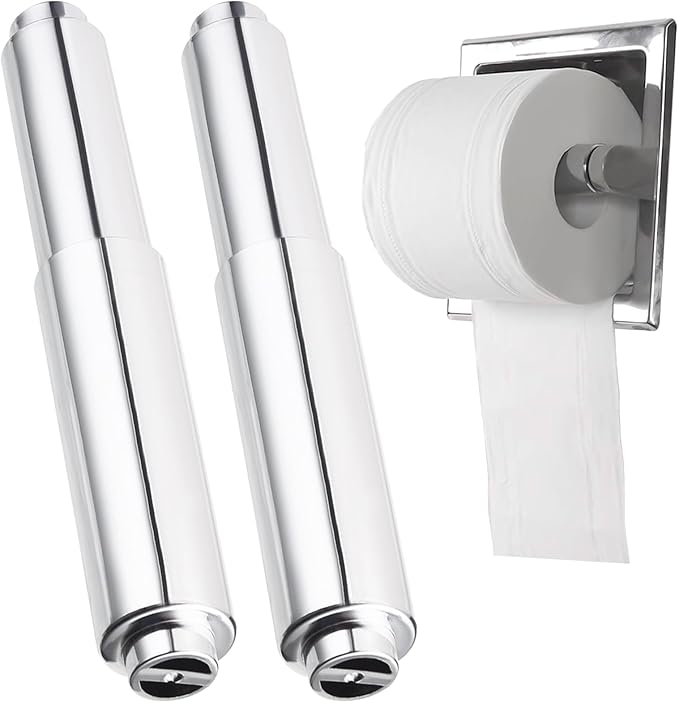 2 Pack Stainless Steel Toilet Paper Holder Replacement Rod Universal Fit Spring Toilet Paper Holder Roller Replacement(Chrome)