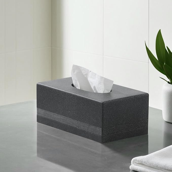 Tissue Box Cover Rectangle, Resin Facial Tissues Holder Covers RectangularToilet Paper Holder Case Dispenser Home Decorative for Bathroom Kitchen Bedroom Living Room Office (Black)