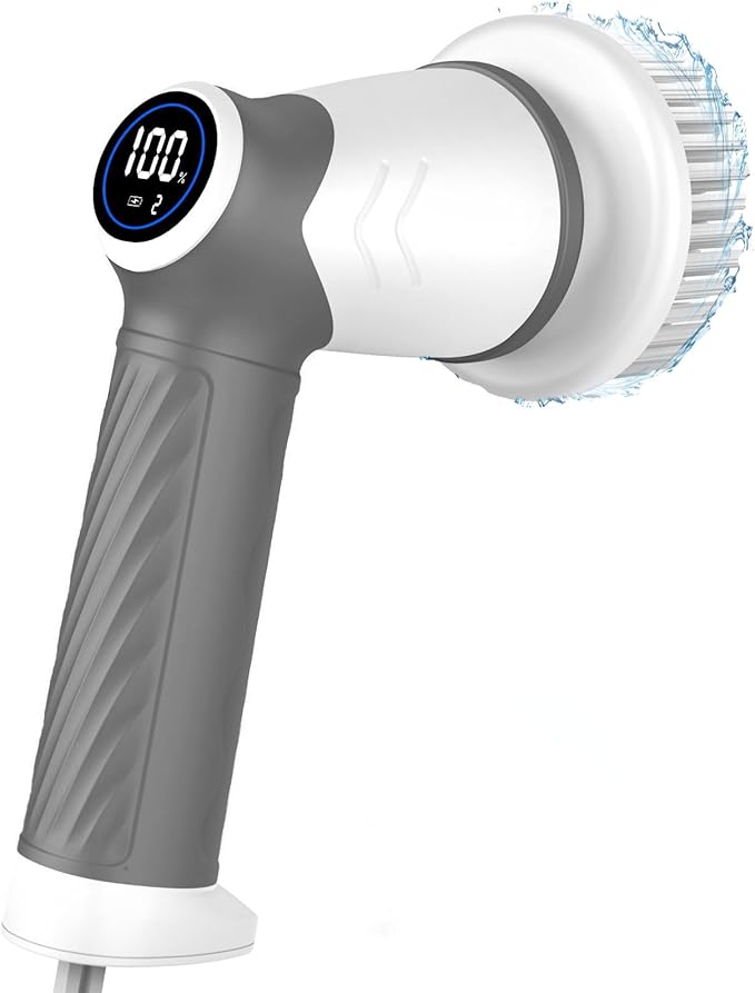 DAESUNG Electric Spin Scrubber, Cordless Power Scrubber & Electric Cleaning Brush with 7 Replaceable Heads, Dual Speed IPX7 Waterproof Handheld Cleaning Scrubber for Bathroom, Shower & Tile
