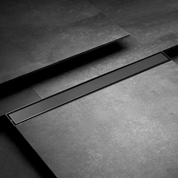 32 inch Linear Shower Drain with Removable Square Hole Panel by Using 304 Stainless Steel Process, Linear Drain Equipped with Adjustable Feet and Hair Strainer（Matte Black Color）