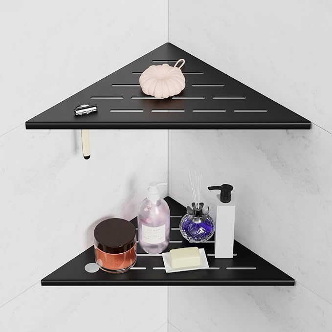 10" Corner Shower Shelf, 304 Stainless Steel Shower Caddy with Razor Hole, Shower Shelf for Inside Shower, Modern Sturdy Shelves for Tile Walls, Bathroom Shelves (Black)