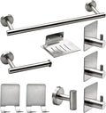 9 PCS Bathroom Hardware Set, Brushed Nickel Stainless Steel Bathroom Tower Rack Set Wall Mounted Includes 16" Towel Bar, Toilet Towel Paper Holder, 6 Robe Towel Hooks, 1 Soap Holder