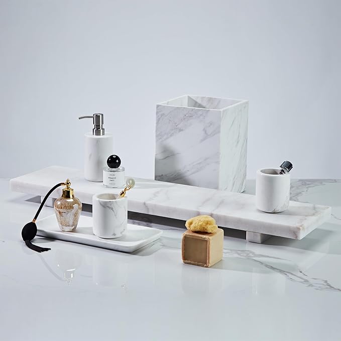 White Marble Toothbrush Holder for Bathroom, Natural Organic White Marble Toothbrush Cup, Mordern Style Texture Razor Holder, Razor Organizer for Dressing Table, Countertop, Hotel