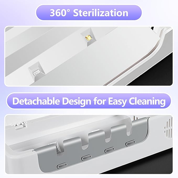 Wall Mounted Toothbrush Holder,UV Toothbrush Holders,No Drilling Wall Mounted Toothbrush Sanitizer Cleaner 4 Slots,Fan Drying Smart & 360s Timer Function for Smart Home Bathroom Accessories.