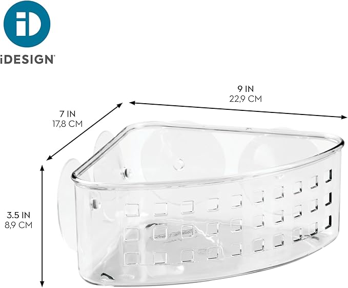 iDesign Plastic Suction Cup Corner Shower Basket for Bathroom Storage - Clear - Made in USA