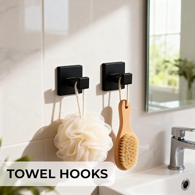 5 Pieces Matte Black Bathroom Hardware Accessories Set, 23.6 Inch Stainless Steel Towel Bar Set, Wall Mount Toilet Paper Holder, Towel Holder, Towel Hooks for Bathroom