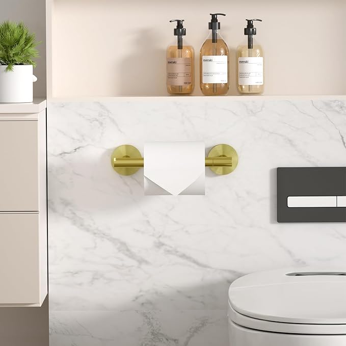 HITSLAM Gold Toilet Paper Holder Wall Mount, Double Post Pivoting Toilet Paper Roll Holder, SUS304 Stainless Steel Toilet Tissue Holder, Modern Tissue Holder for Bathroom, Kitchen, Washroom