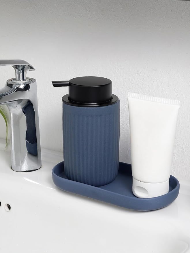 INGOFIN 7" Ceramic Bathroom Vanity Tray- Bathroom Organizer Countertop Tray for Perfume, Jewelry, Candles, Small Kitchen Counter Soap Tray, Decorative for Bathroom Vanity, Toilet Tank, Blue